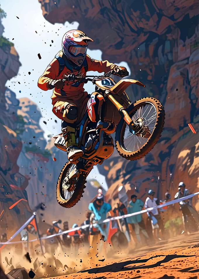 Motocross Rider Jumping in Canyon