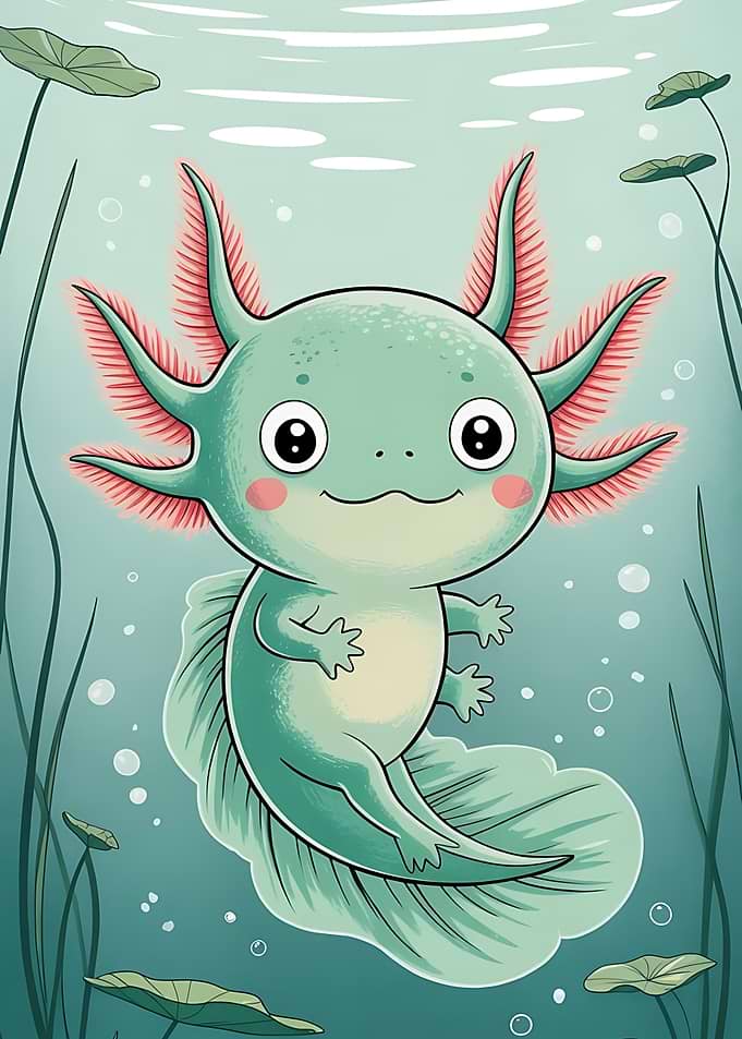 Cute Cartoon Axolotl Underwater Illustration