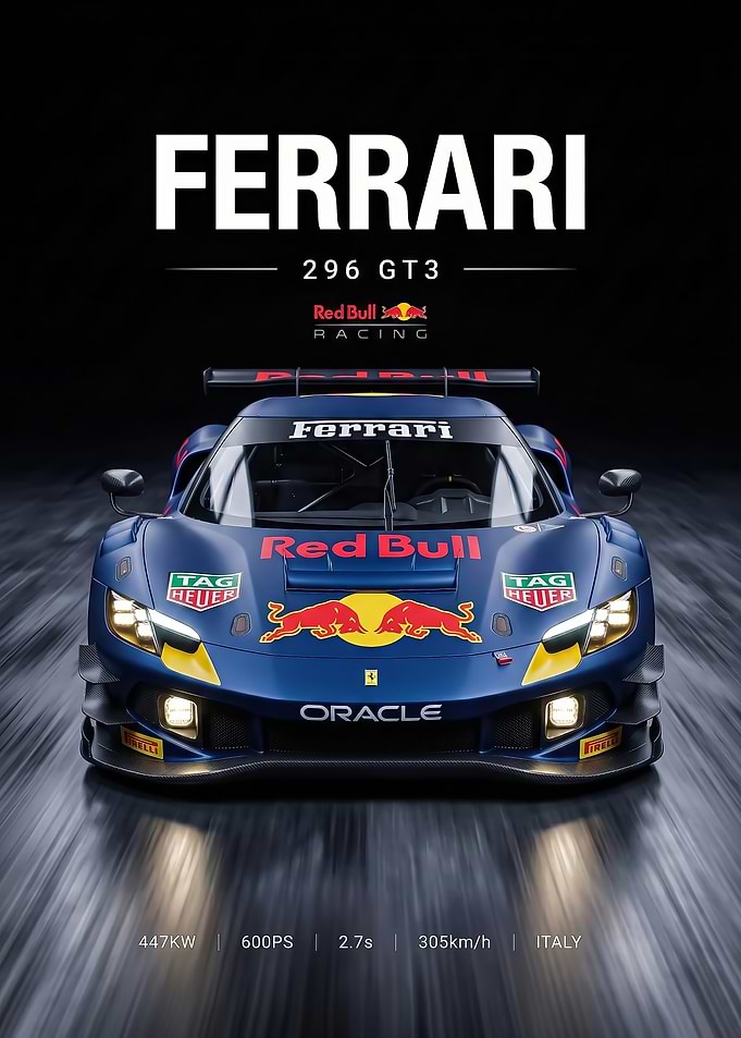 sleek Ferrari 296 GT3 Racing car poster