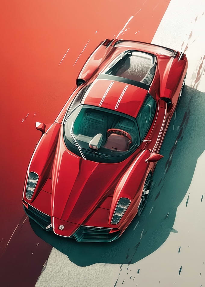 Italian Hypercar Silhouette: Red Racing Art