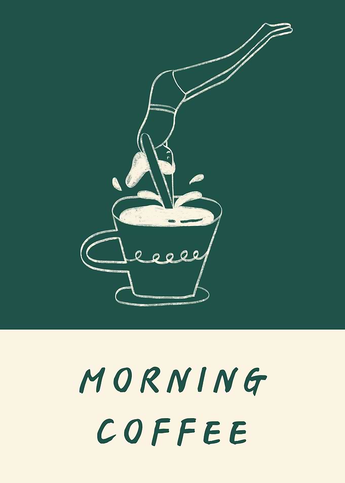 Morning Coffee Diving Illustration