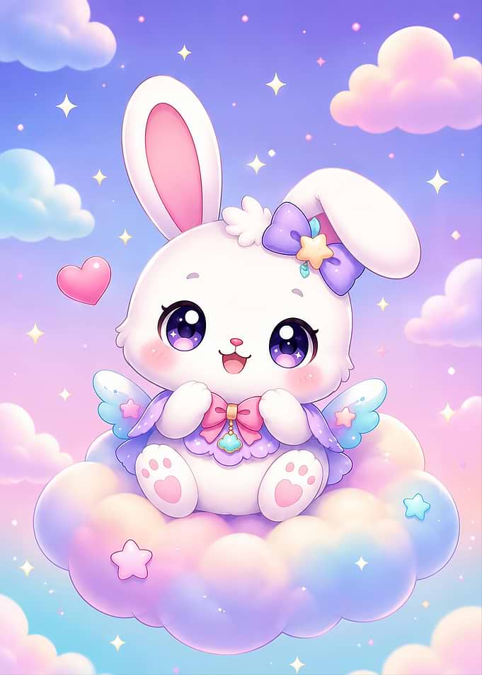 Cute Magical Bunny on a Dreamy Cloud