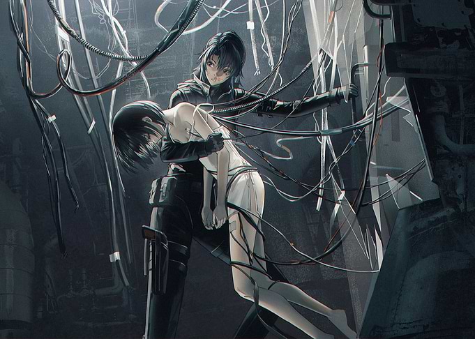 Cyberpunk Rescue in Dark Industrial Setting