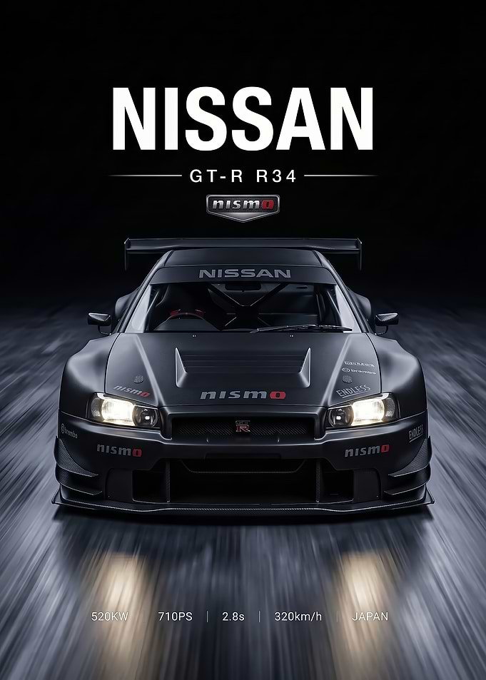 black sleek GT-R R34 Nismo Poster