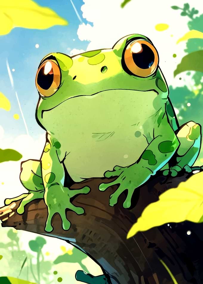 Cute Green Frog on a Branch