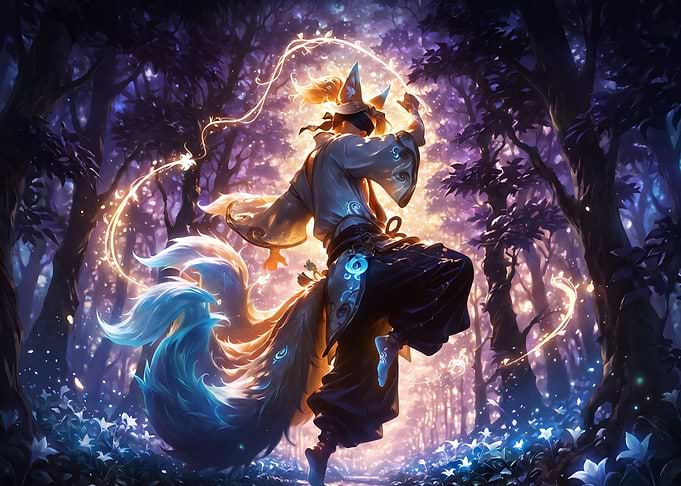 Mystical Kitsune Spirit in Enchanted Forest
