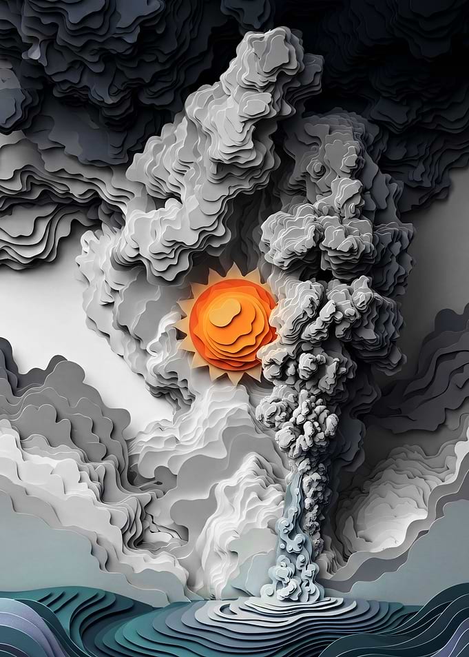 Layered Paper Cutout Sun and Clouds
