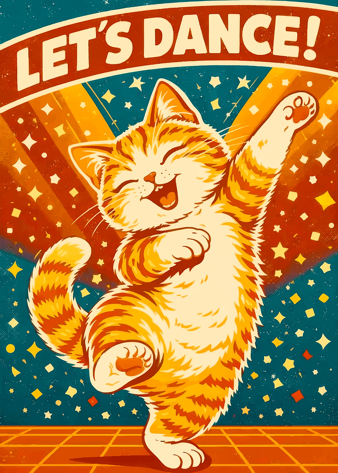 Retro Let's Dance Dancing Cat Poster