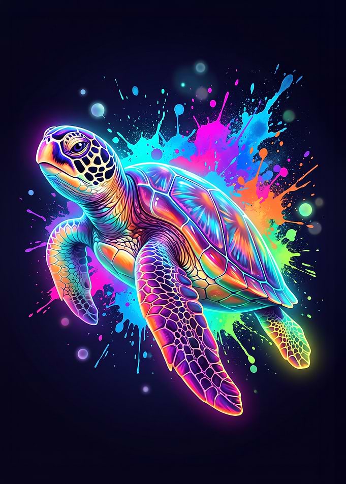 Neon Splash Sea Turtle Art
