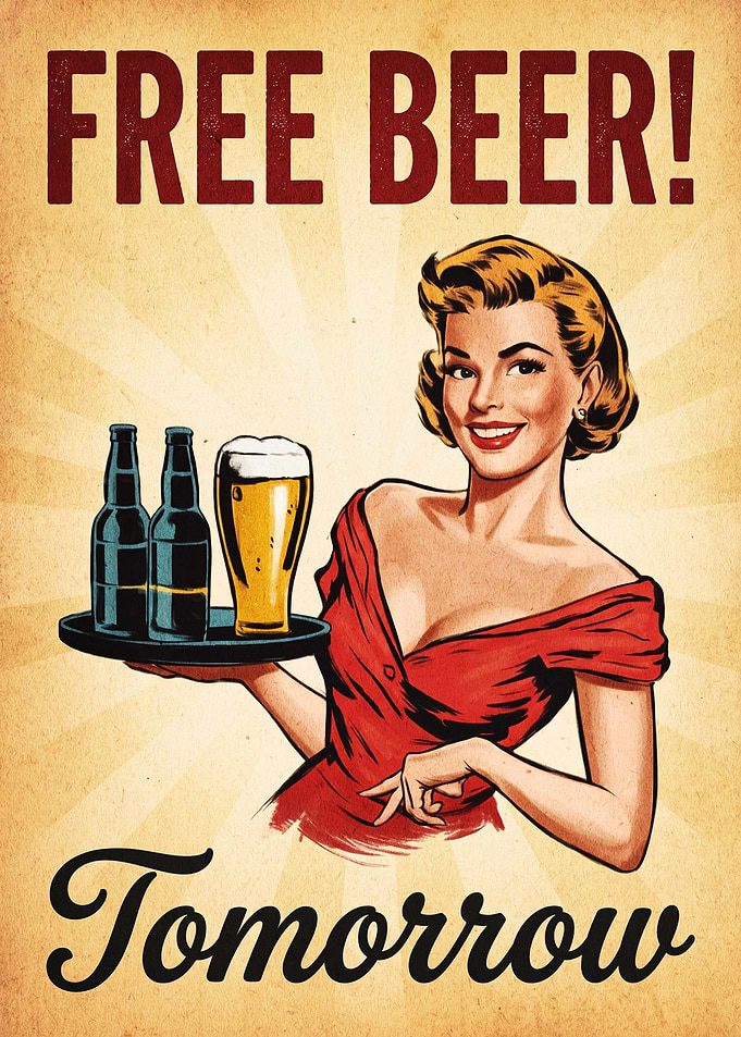 Vintage Free Beer Tomorrow Poster