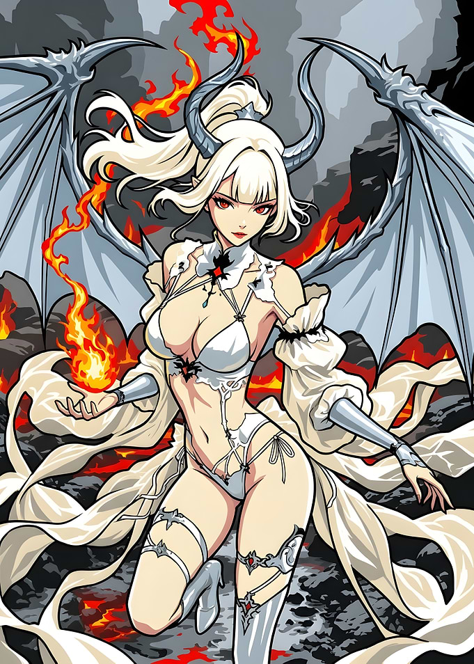 Anime Succubus Demon with Fire Magic