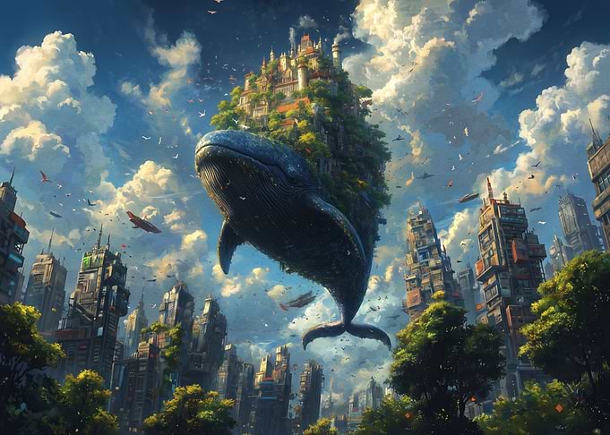 Giant Flying Whale Carrying Castle