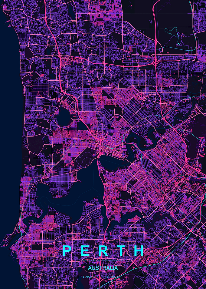 Neon Perth City Map Poster