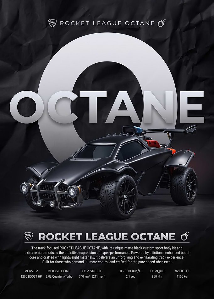 sleek Rocket League Octane Matte Black Poster