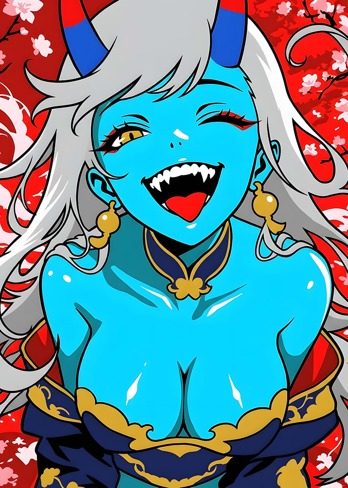 Blue Oni Girl Anime Illustration
