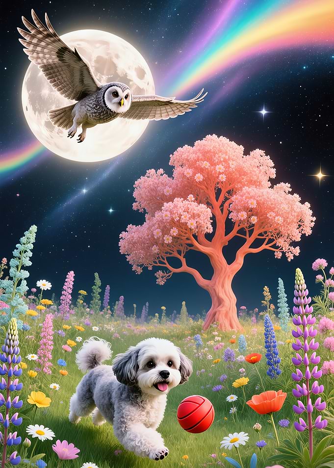Cute Dog Playing in Magical Meadow