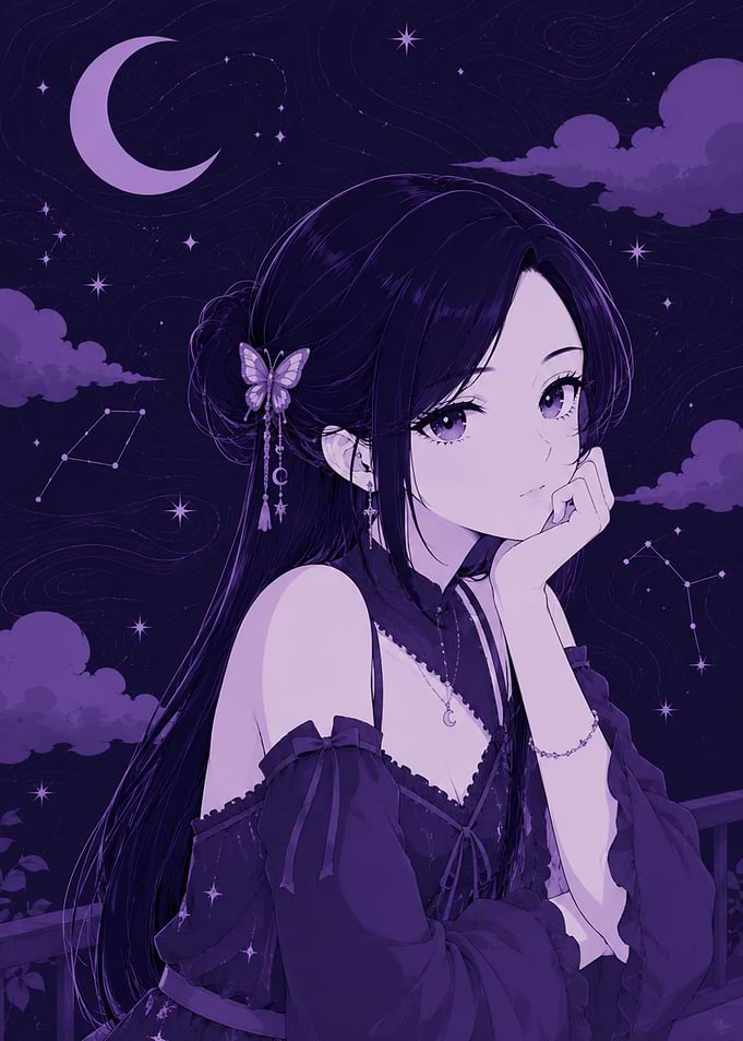 Anime Girl Under Night Sky