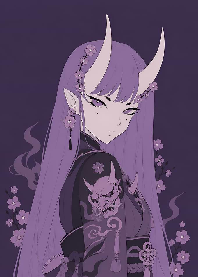 Anime Oni with Cherry Blossoms