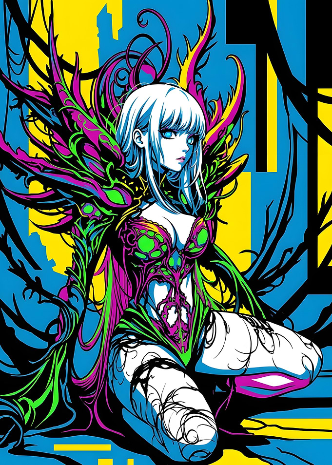 Vibrant Anime Style Cybernetic Warrior