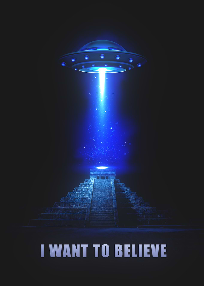UFO Over Ancient Pyramid Poster