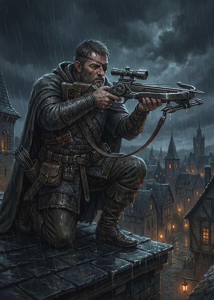 Medieval Crossbowman on Rooftop