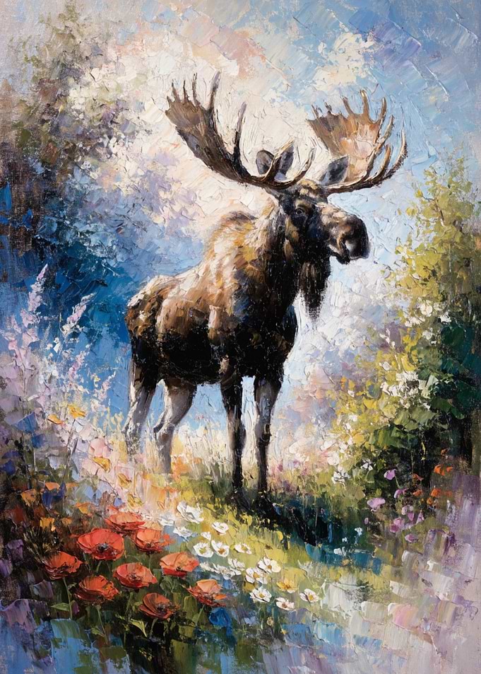 Majestic Moose in Wildflower Meadow