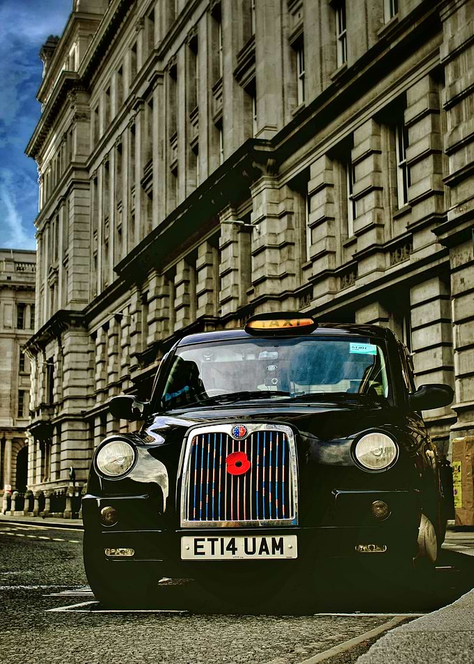 London Black Cab with Poppy Emblem