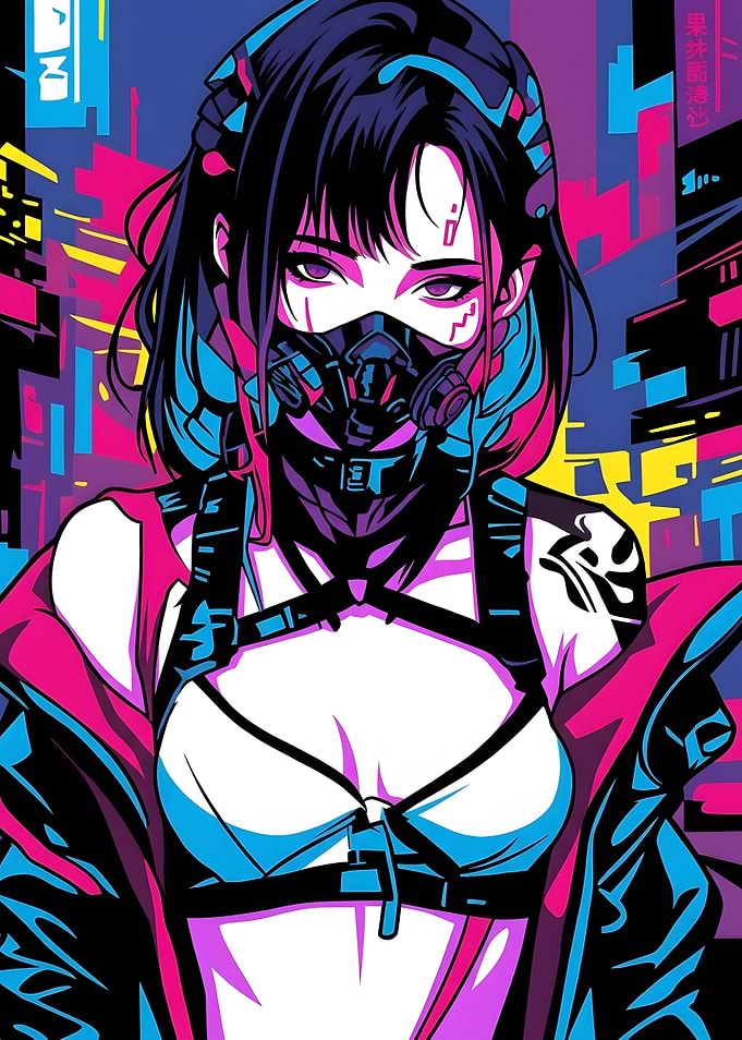 Cyberpunk Anime Girl with Gas Mask