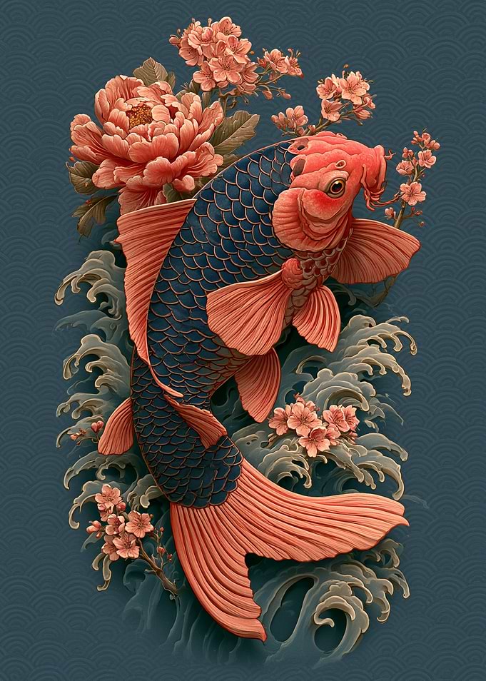 Koi Fish and Cherry Blossom Art