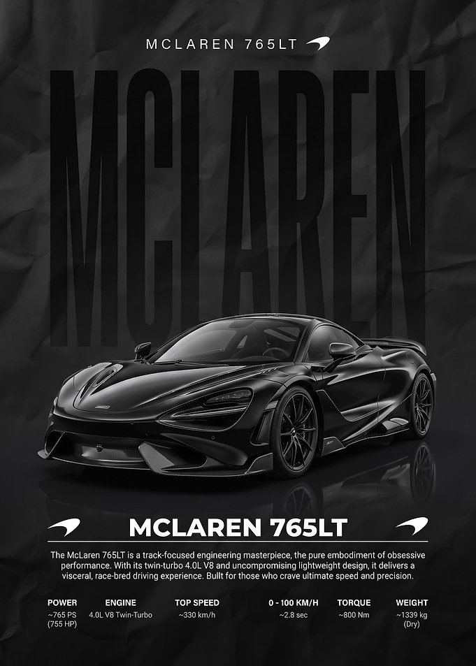 black slek McLaren 765LT Sports Car Poster