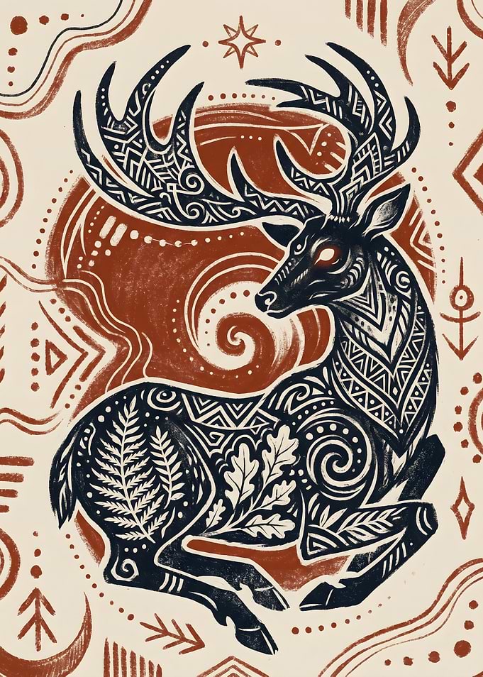 Tribal Patterned Stag Illustration