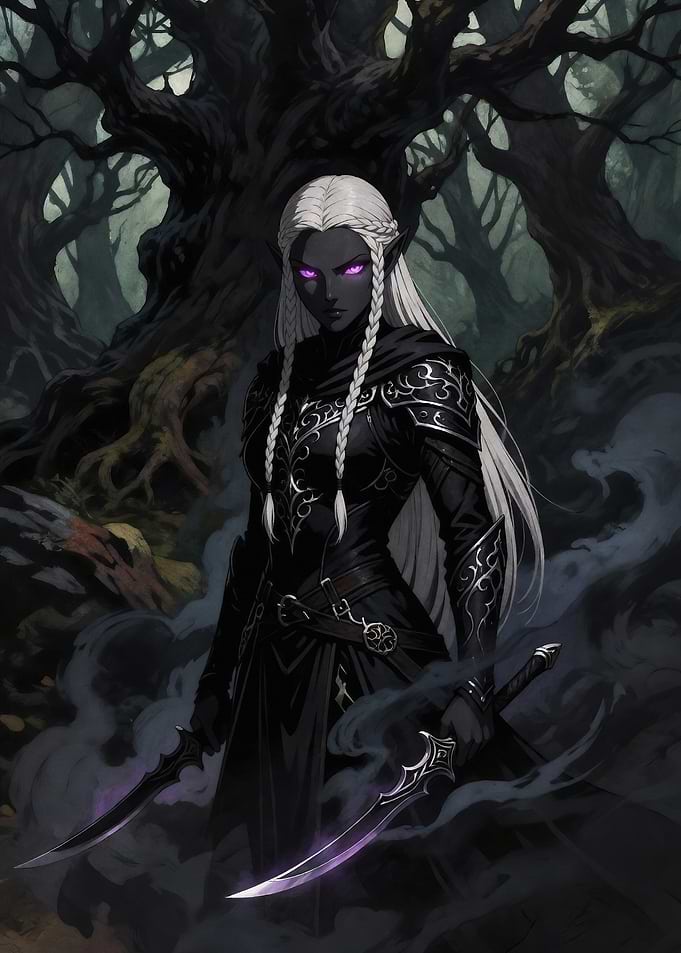 Dark Elf Warrior in Shadowy Forest