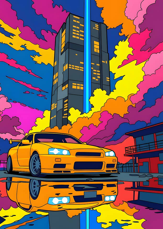 Yellow Nissan Skyline GT-R R34 Art