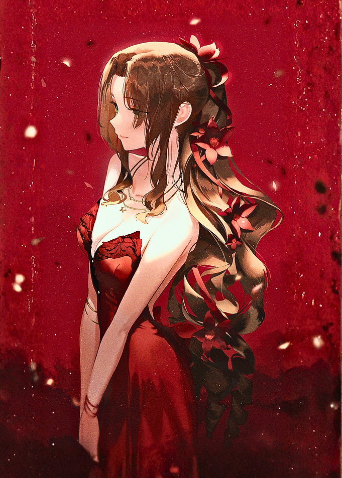 Elegant Anime Girl in Red Dress
