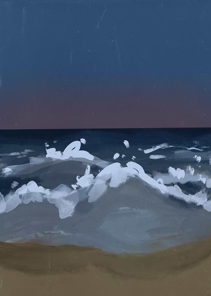 Minimalist Painted Ocean Wave at Dusk
