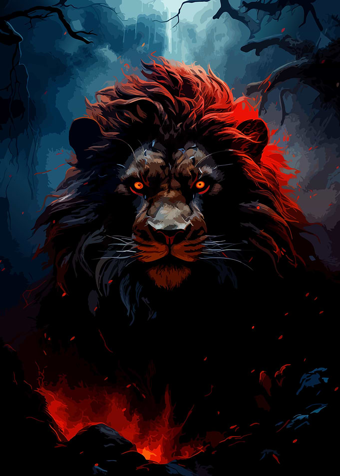 Fiery Dark Lion Portrait