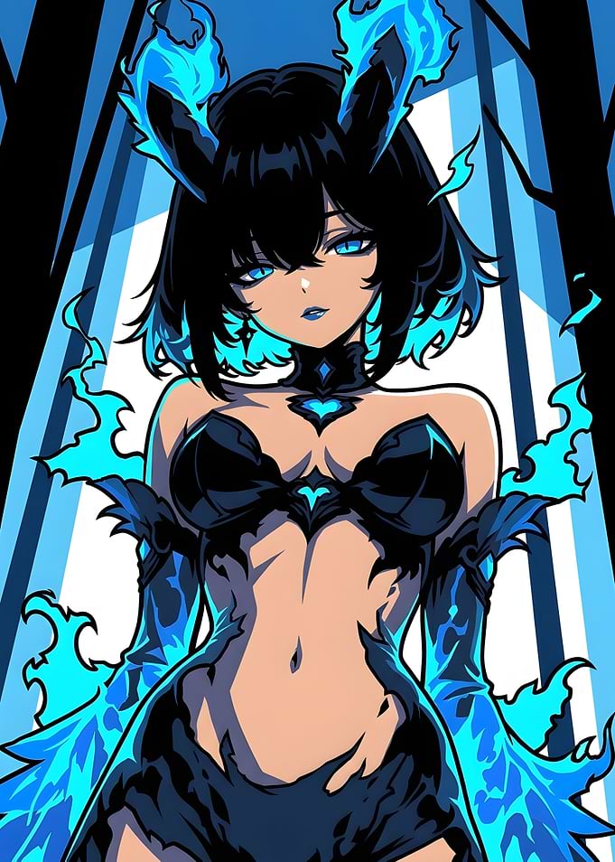 Anime Girl with Blue Fire Aura