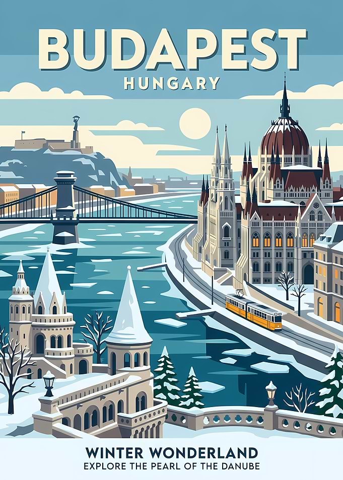 Budapest Winter Travel Poster