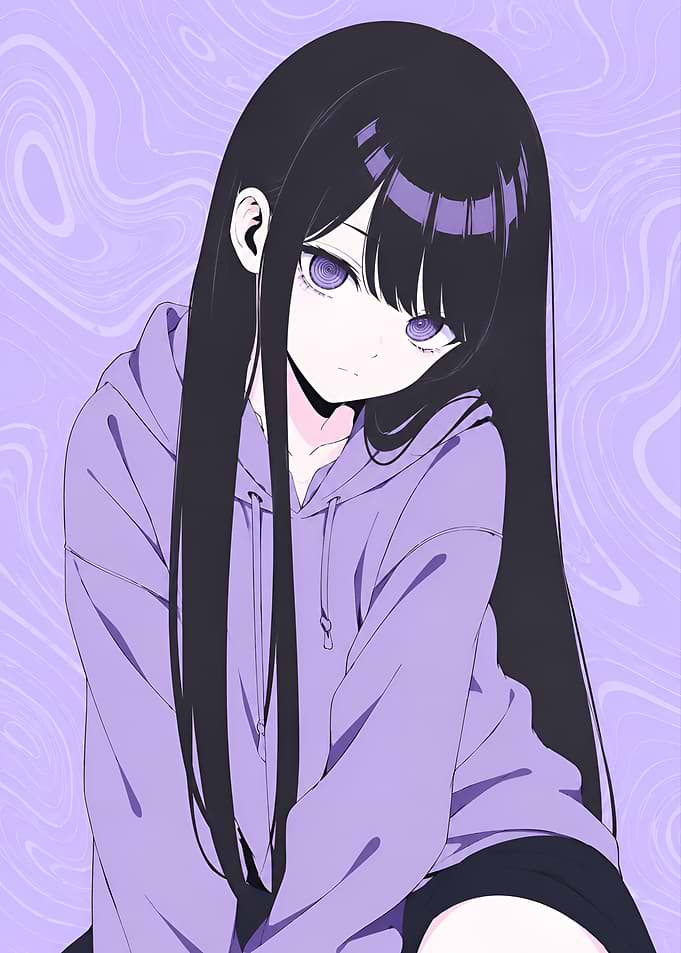 Anime Girl in Purple Hoodie