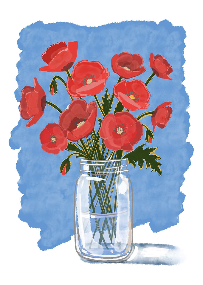 Red Poppies in Glass Jar