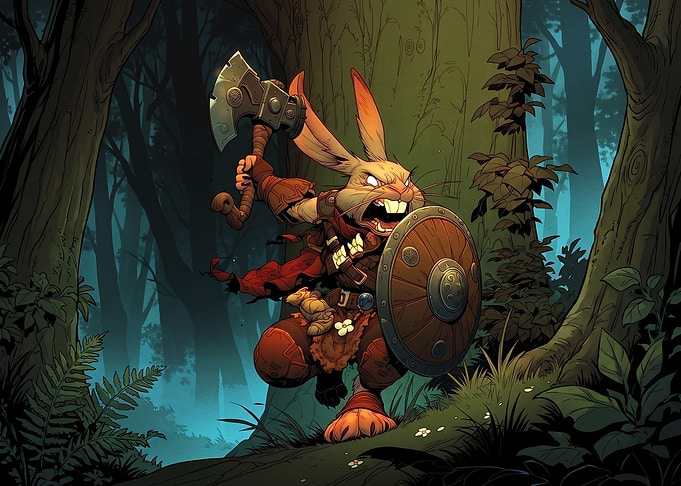 Fierce Warrior Rabbit in Forest