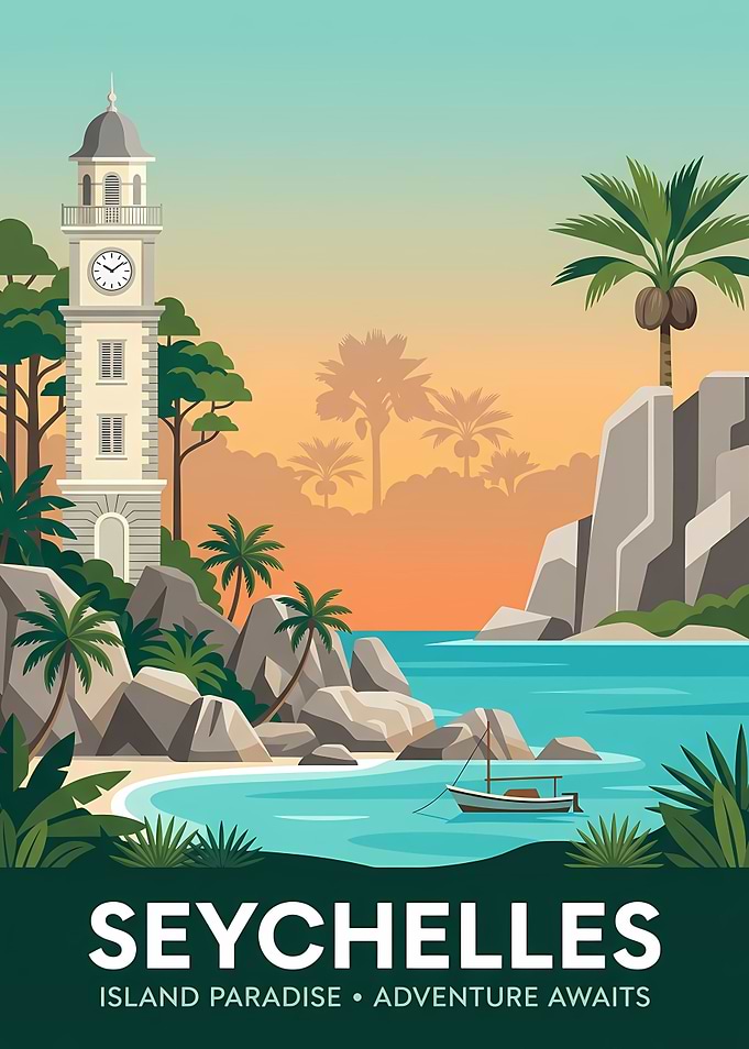 Seychelles Travel Poster Illustration