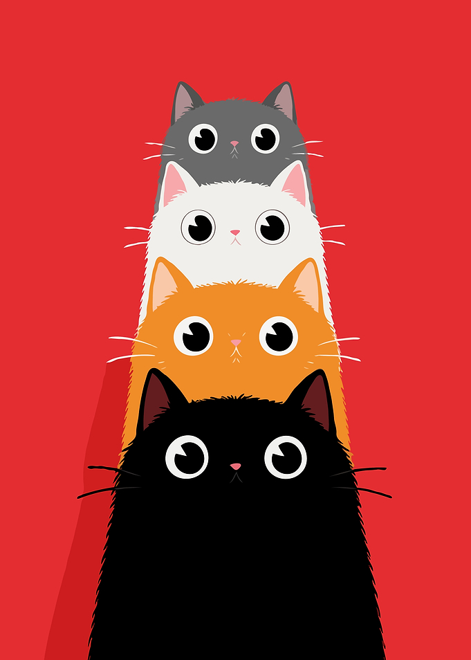 Stack of Four Cute Cats