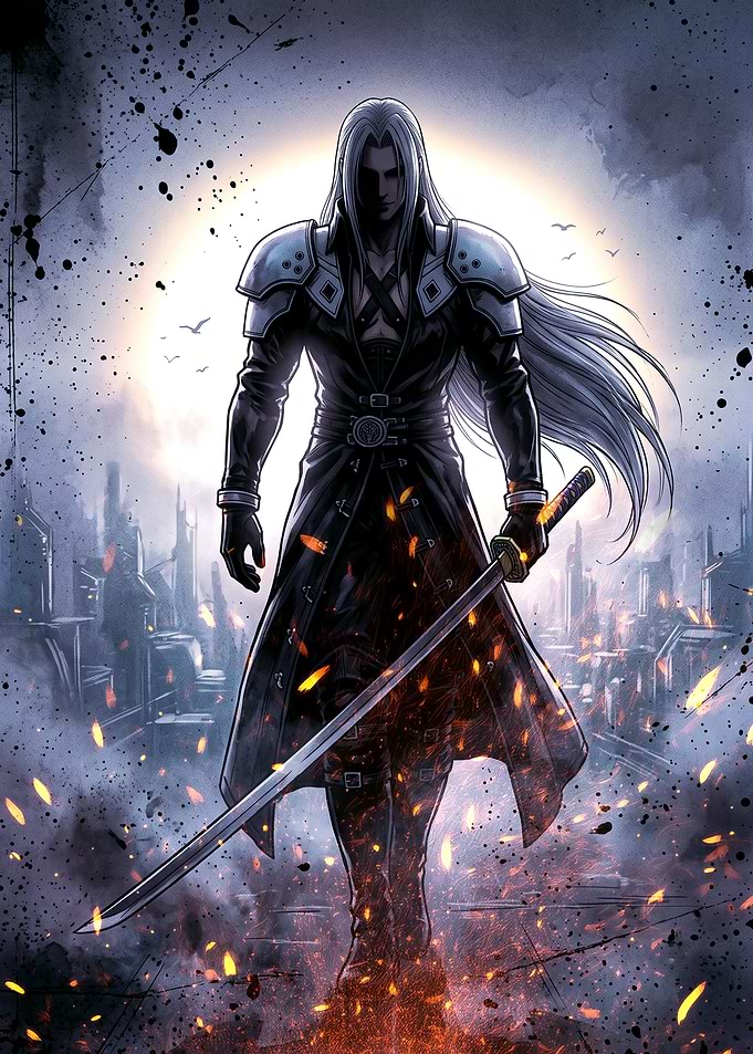 Sephiroth Standing Amidst Destruction