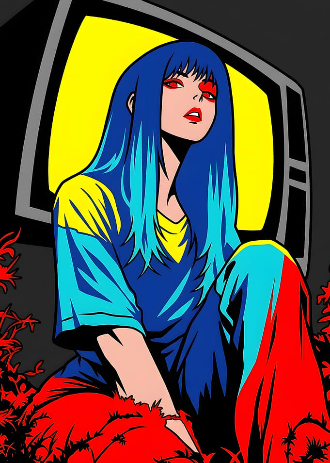Anime Girl with Retro Television