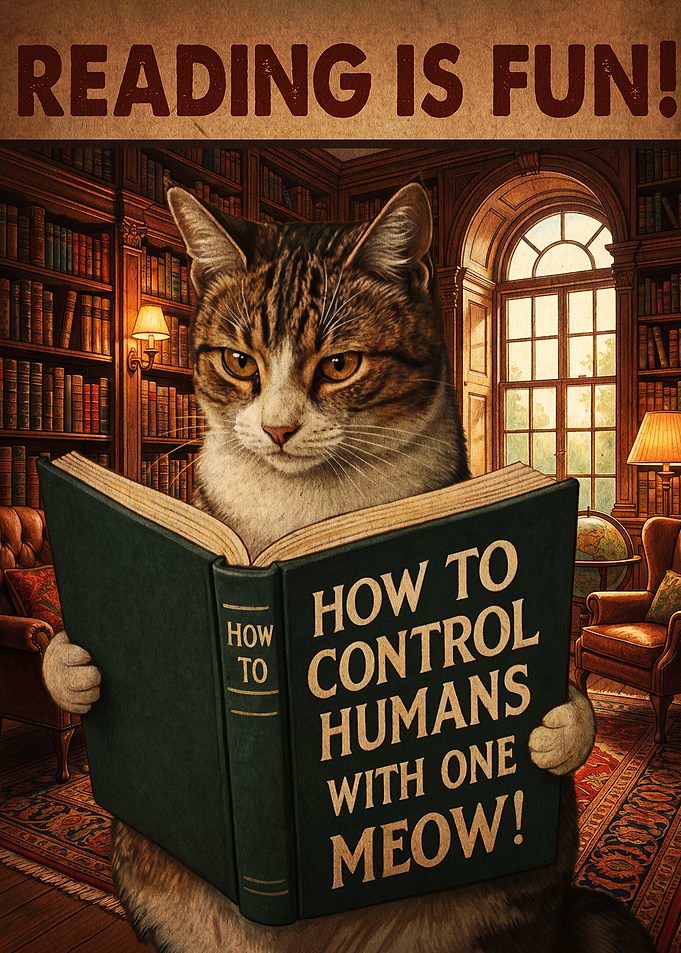 Cat Reading How to Control Humans