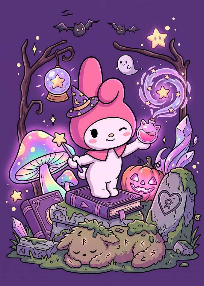 My Melody Halloween Witch Illustration