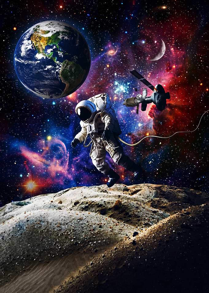 Astronaut Floating Above Lunar Surface