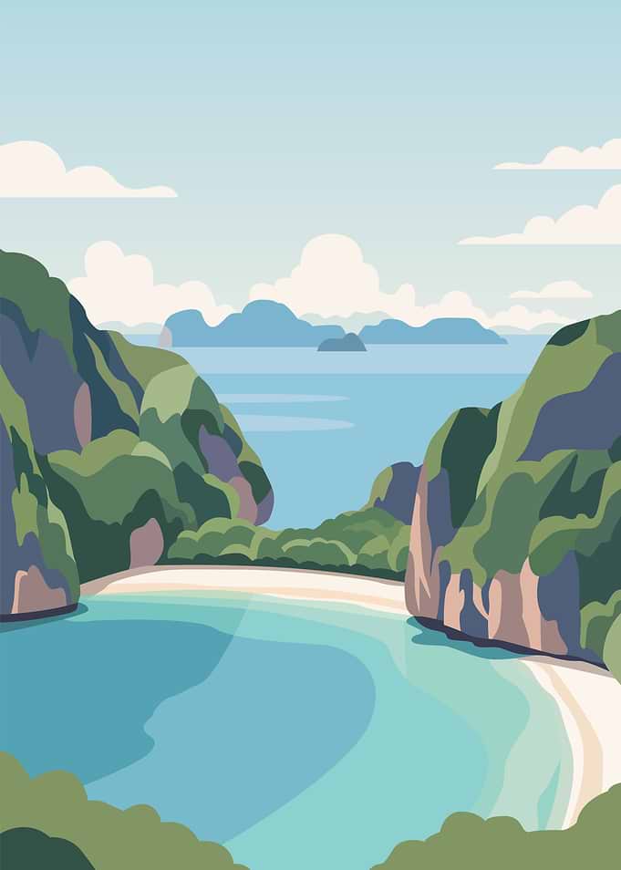 Tropical Bay Landscape Illustration