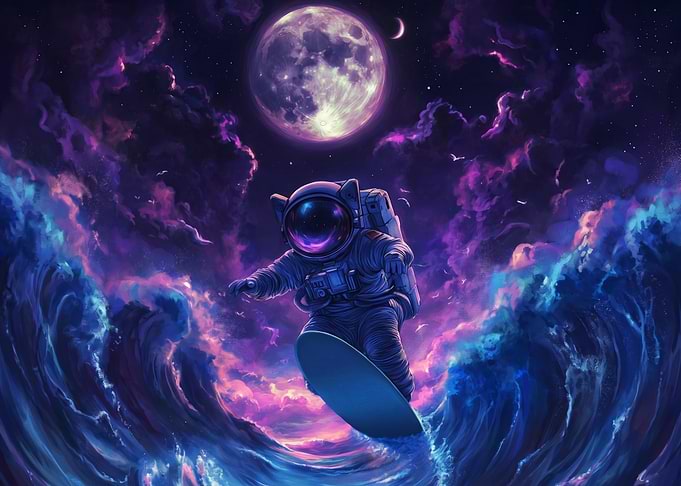 Astronaut Surfing Cosmic Waves